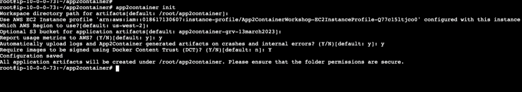 Screenshot of when you run App2Container init