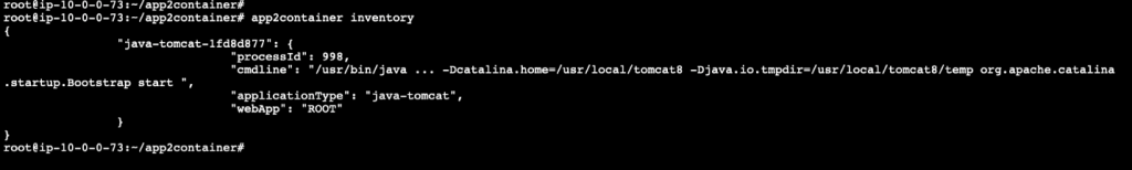 Screenshot when you run App2Container inventory