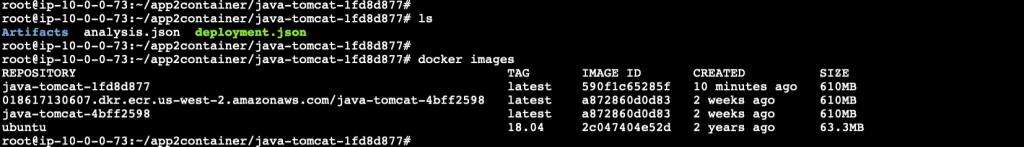 Screenshot of docker images generated from A2C