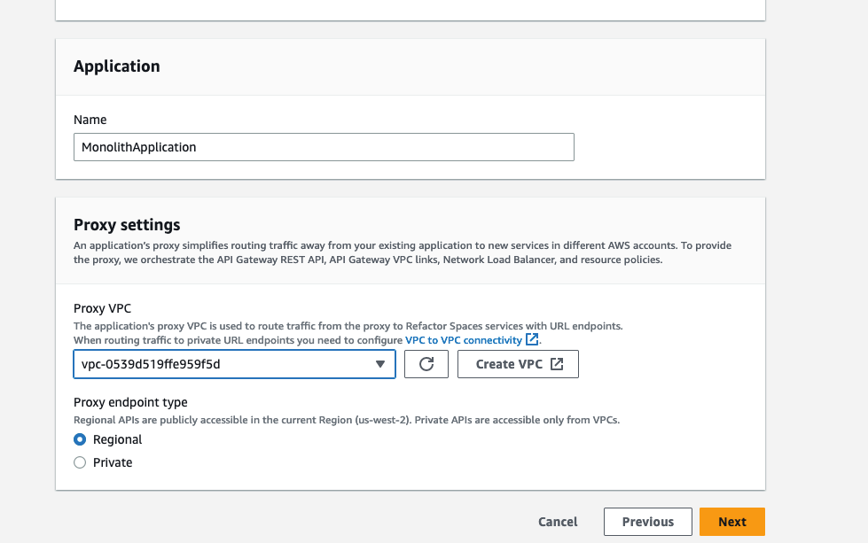 Create Refactor Spaces Environment