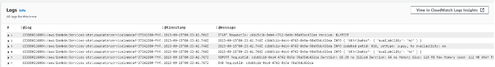 Trace details showing the segments time and logs in a single view for potential correlation