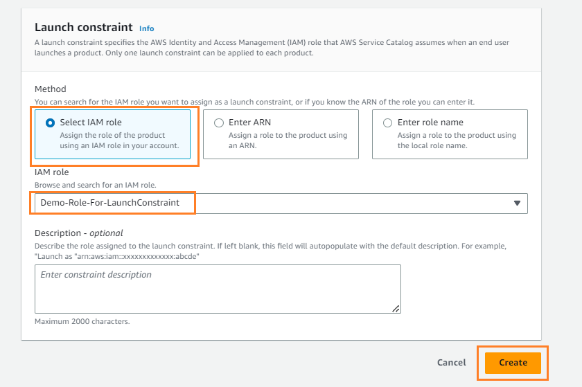 Fig 19 shows how to attach an IAM role to Service Catalog Launch Constraint