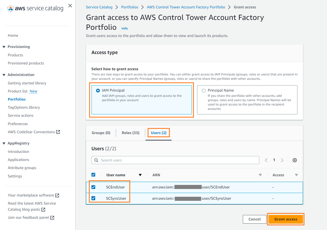 Fig 20 shows how to Grant AWS Service Management Connector (SMC) Users access to the portfolio