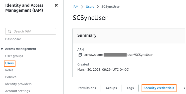 Fig 5 shows steps to adding access key to SCSyncUser