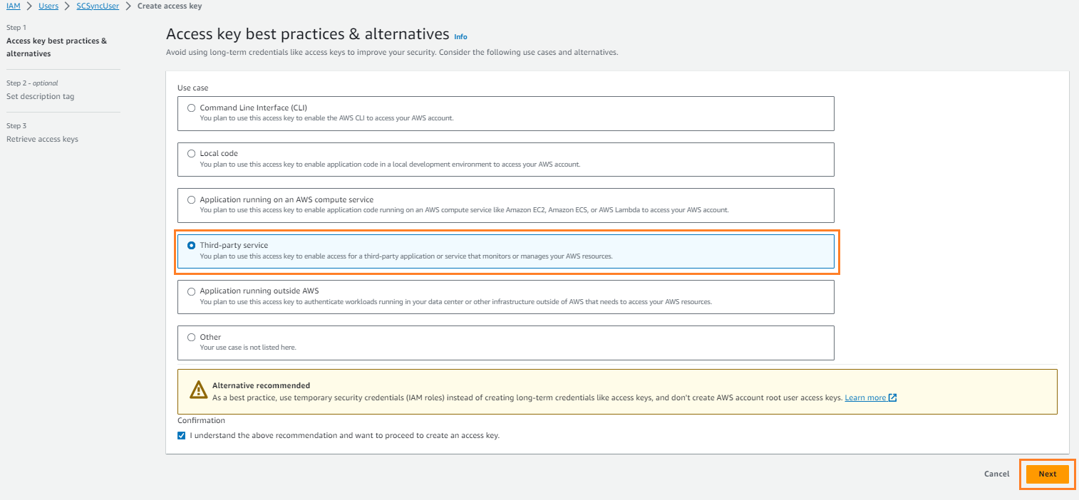 Fig 7 shows steps to adding access key to SCSyncUser