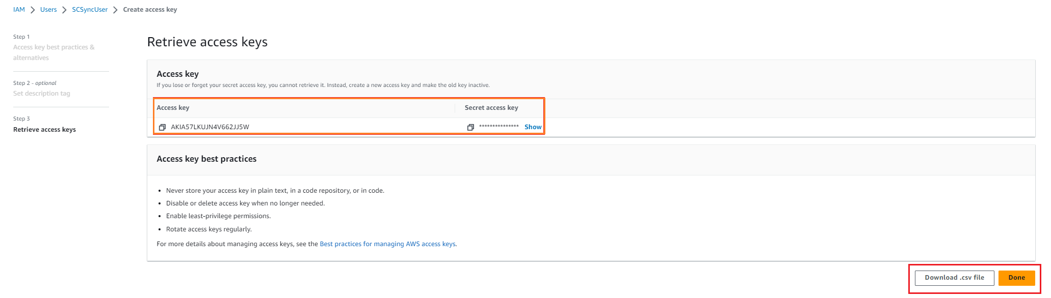 Fig 8 shows how to view and download secret access key