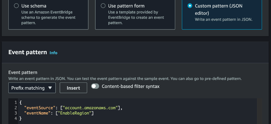 Image 1b: EventBridge Rule Event pattern