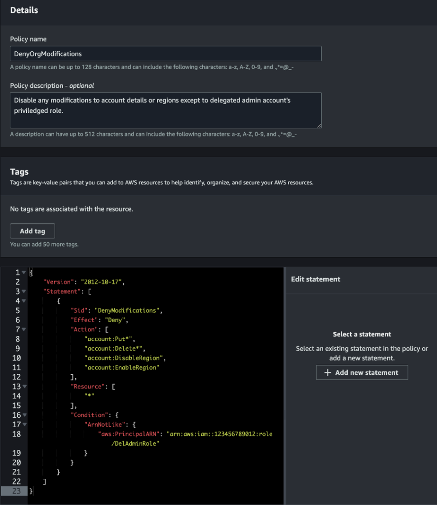 Image 3: creating a SCP using the AWS console