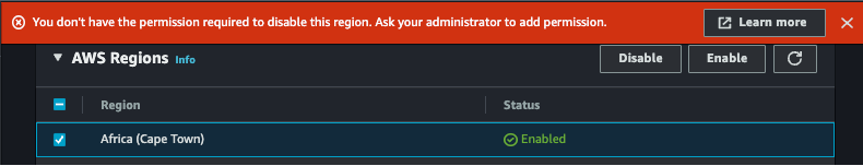 Error message in the console when the action is blocked by the SCP