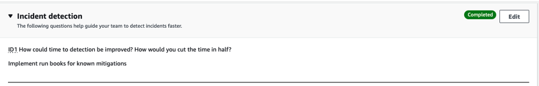 the Incident detection section of Incident Manager completed with the example incident data