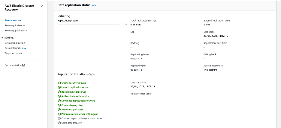 Data replication status when the replication runs successfully