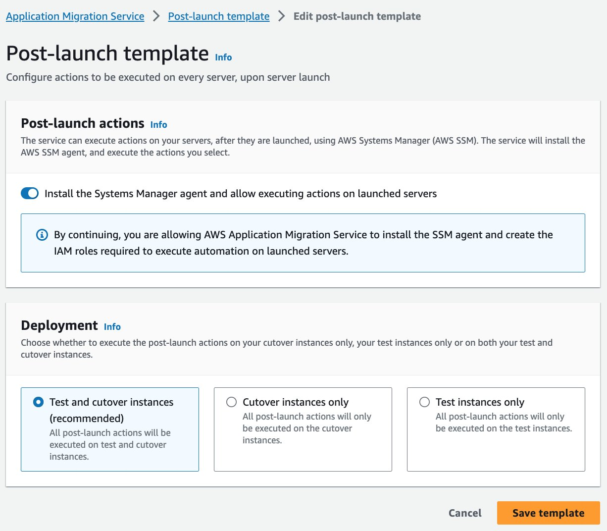 Editing Post-launch configuration details, such as installing SSM Agent and selecting which deployment