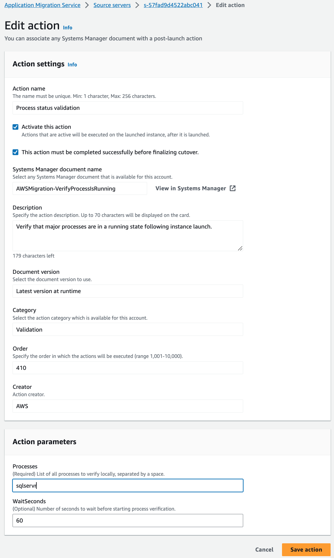 Process status validation configuration details