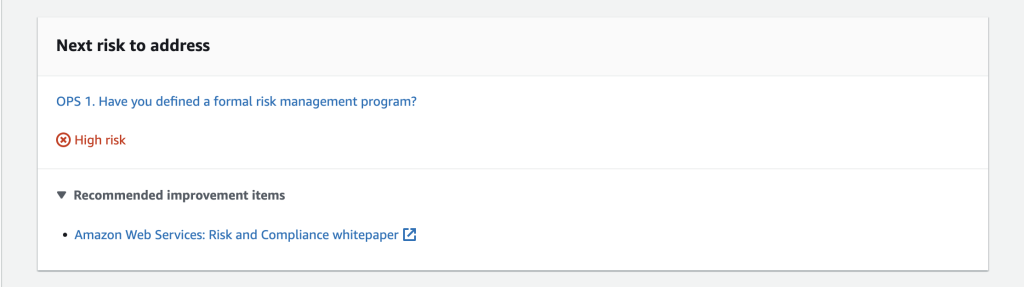 In the lens overview page under workload, in the improvement plan tab, you will see Next risk to address. 