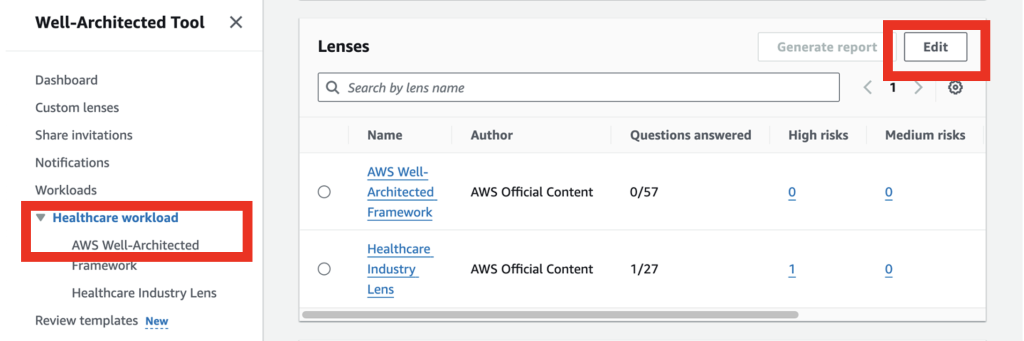 In the lens overview page under workload, in the overview tab, click the "EDIT" in Lenses section. It will take you back to Lens Catalog.