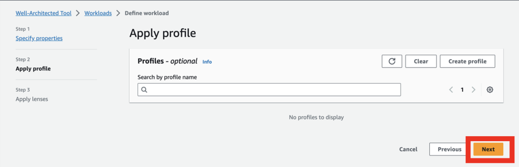 Step 2 in the Define Workload, profile feature is optional, so click Next,