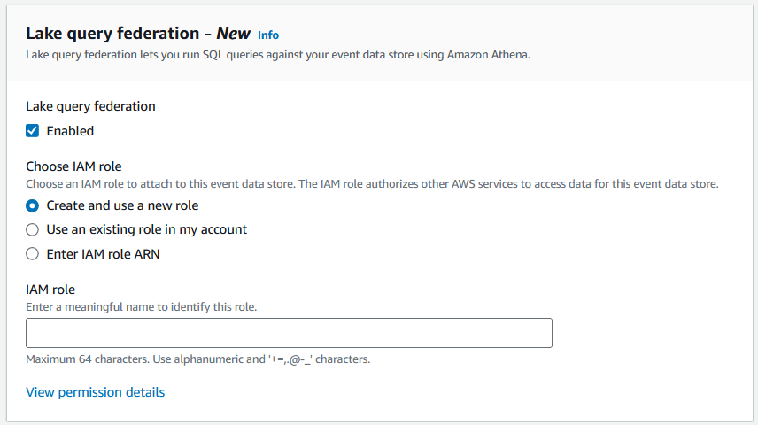 Figure shows the option to enable new Lake query federation feature