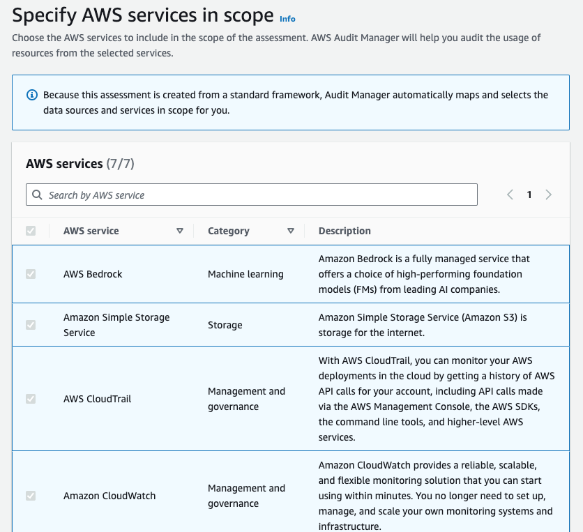 Select the services that are in scope for the assessment
