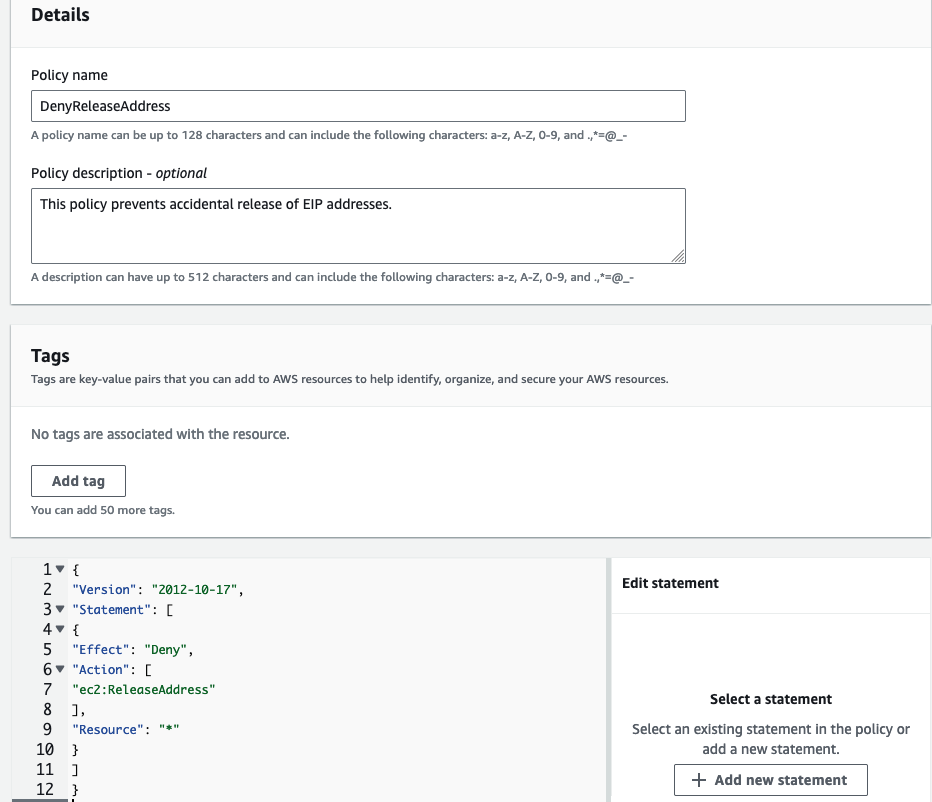 Figure 8: Create SCP policy via AWS Console