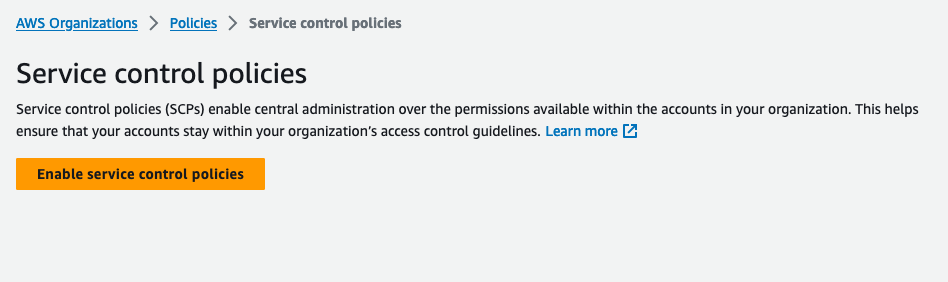 Figure 7: Enable SCP type policy via AWS console