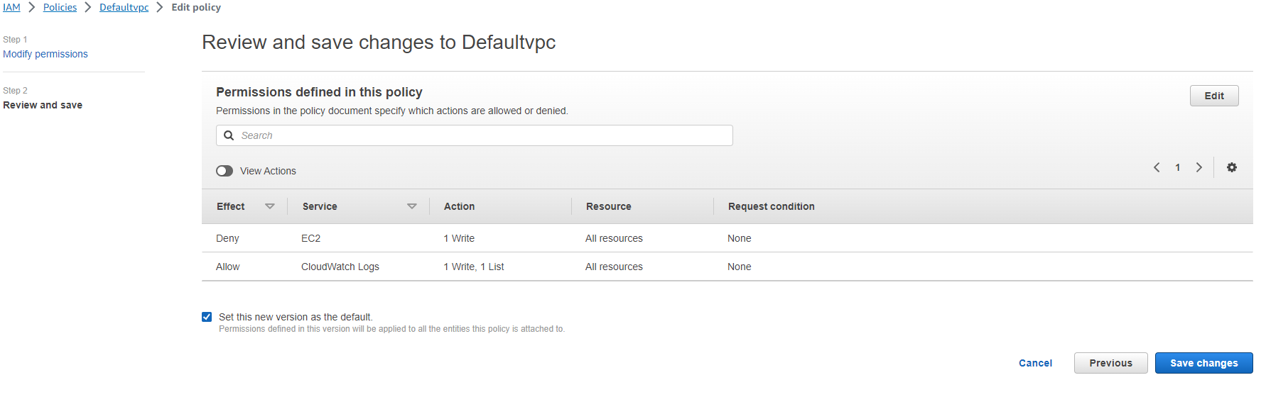 Figure 6: Set the modified policy as default to take into effect