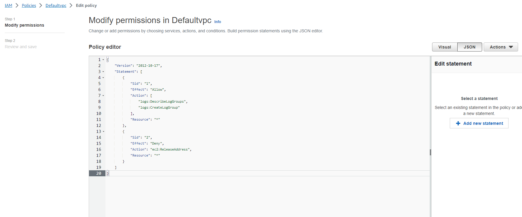 Figure 5: Update existing customer managed policy via AWS console