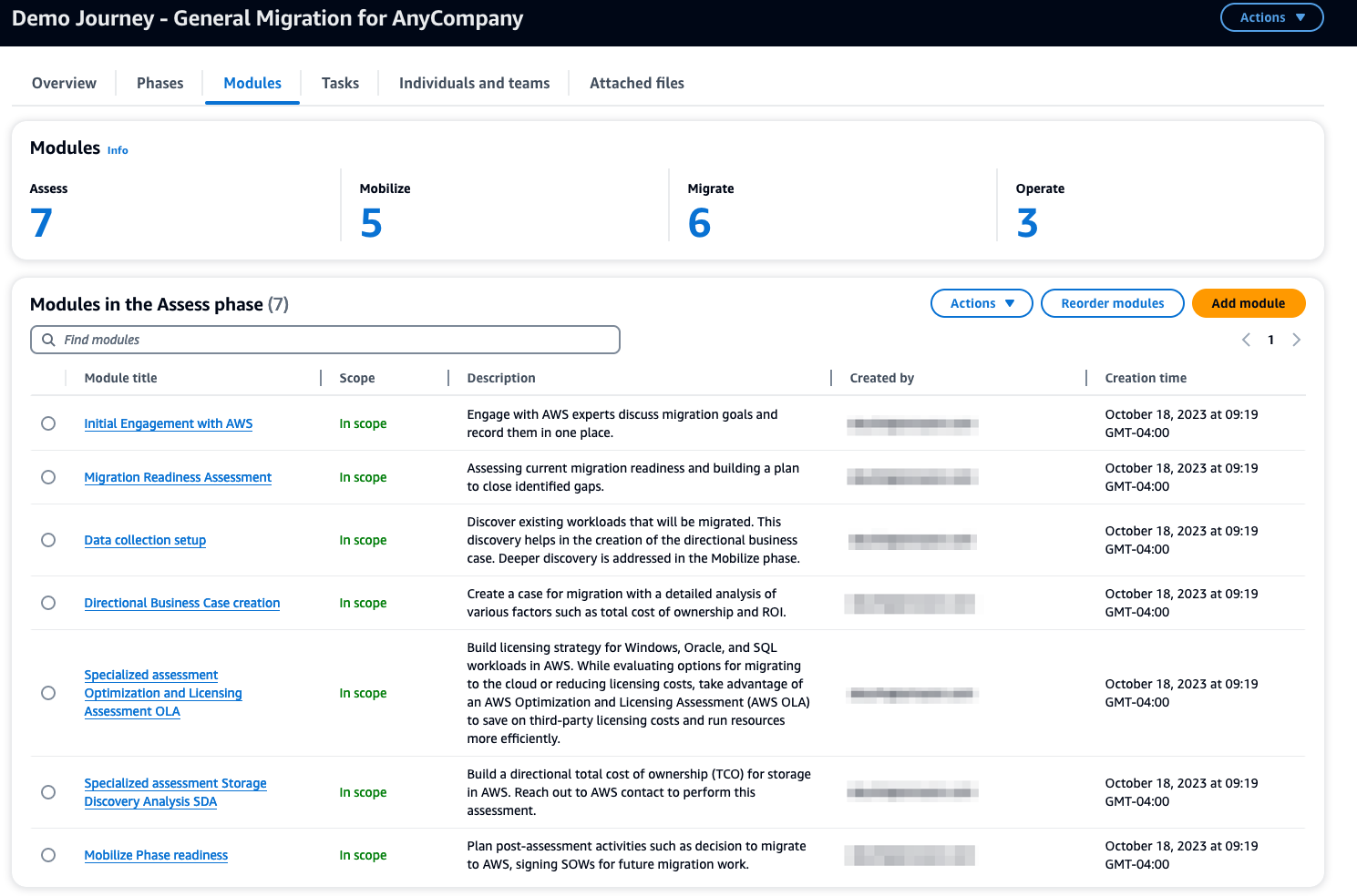 Overview of Migration journey modules