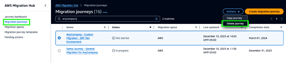 Deleting a migration journey
