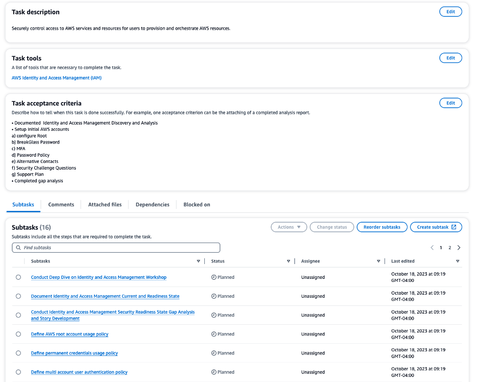 Overview of Migration journey tasks and subtasks