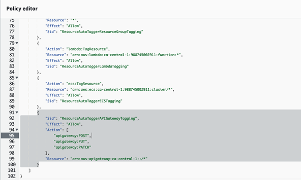 Sample lambda function execution policy after adding permissions