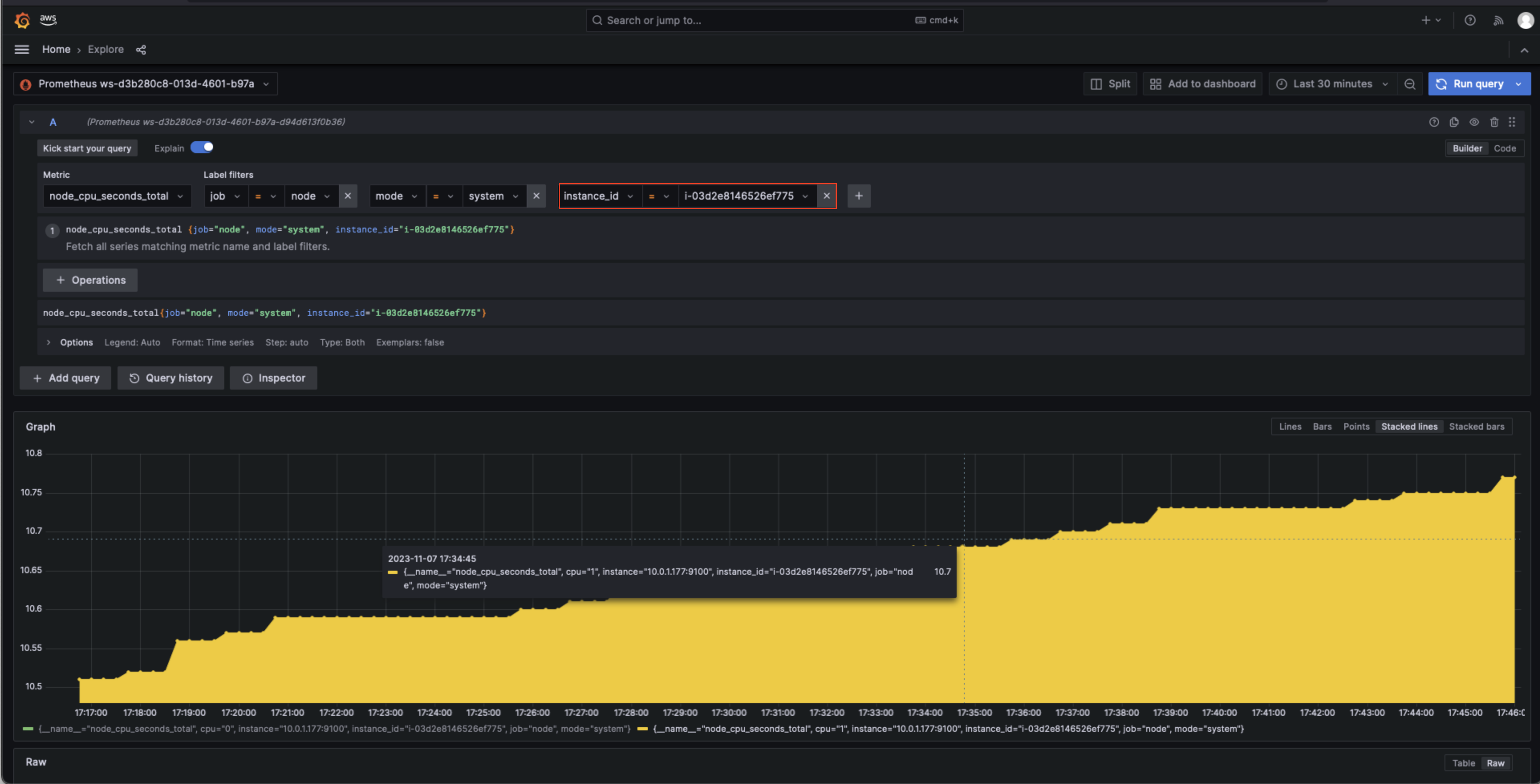 Visualizing Prometheus metrics of specific scrapped target on Grafana console