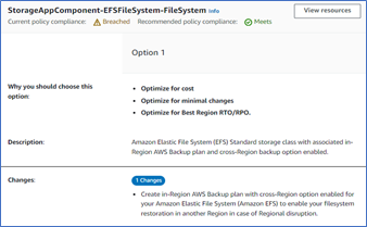 Amazon EFS resilience improvement recommendations by AWS Resilience Hub