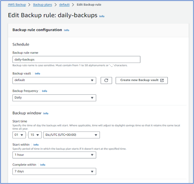 Edit Backup rule from AWS Backup console