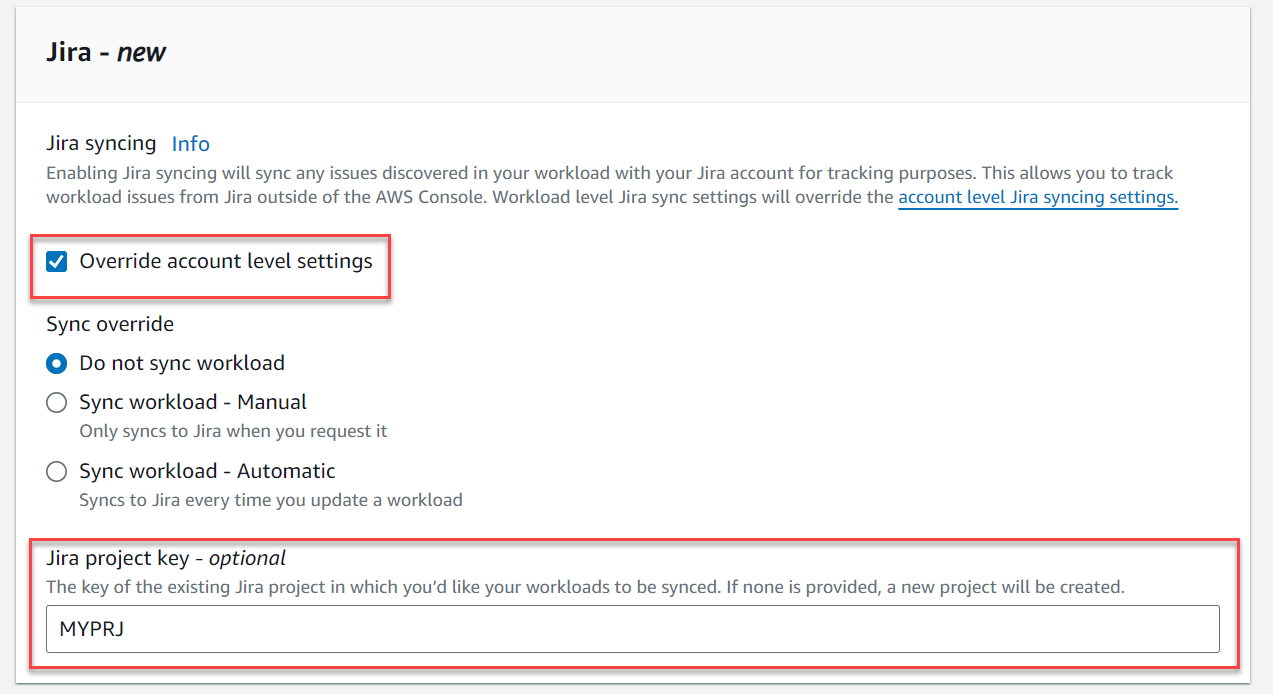 [Image of the workload level setting to override the sync and project key option]