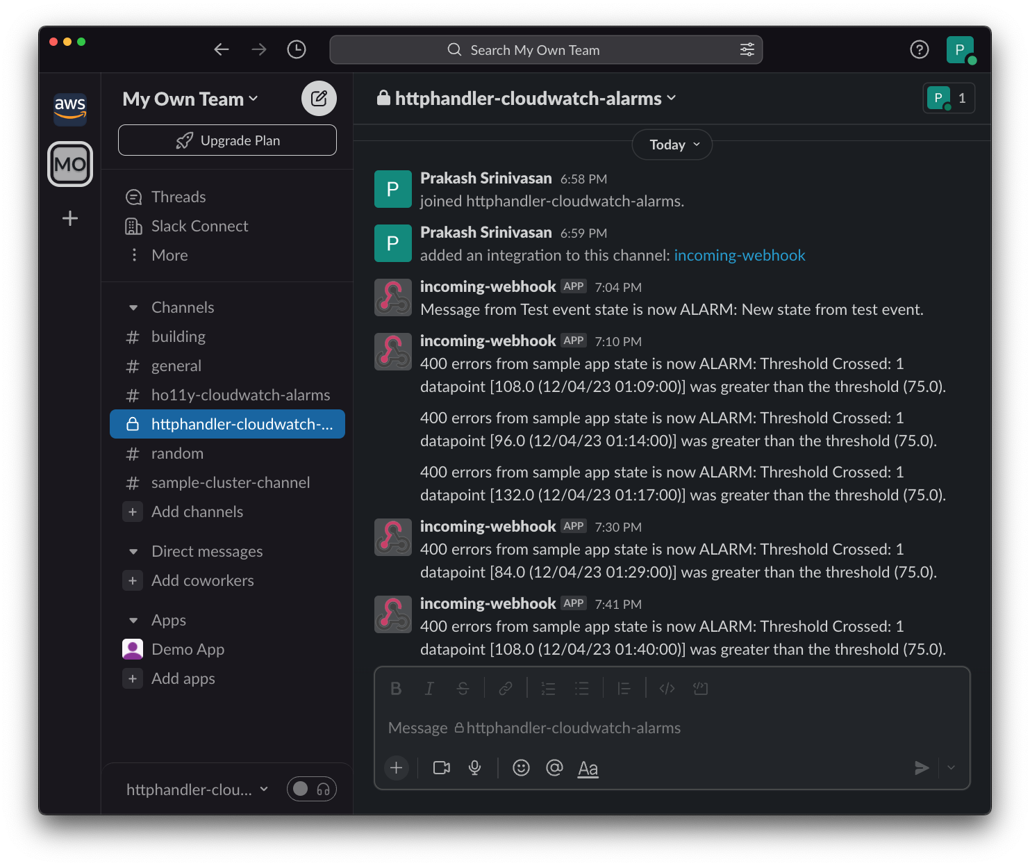 Notifications on slack