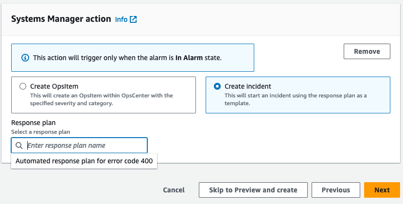 AWS Systems Manager action for CloudWatch alarms