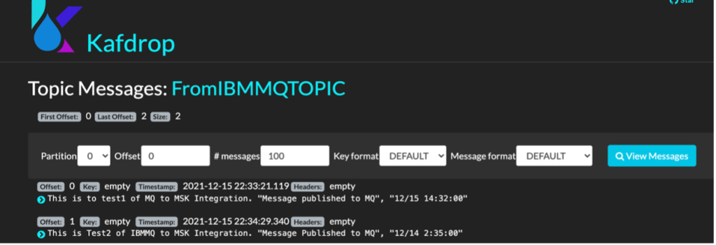 Using Kafdrop tool to view messages in Kafka topic