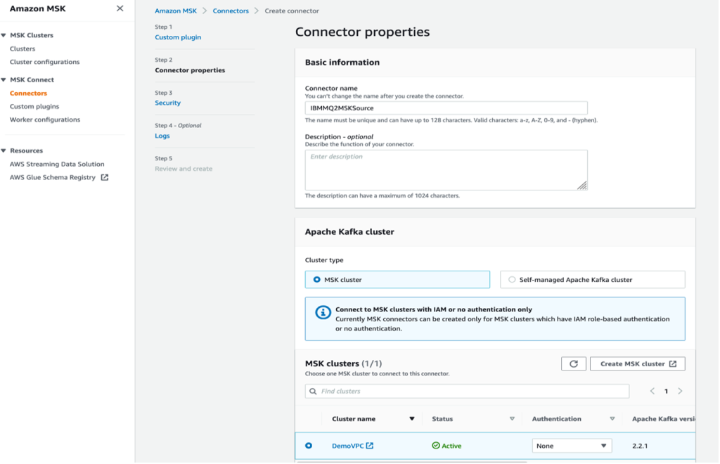 Select the cluster type for MSK managed cluster.