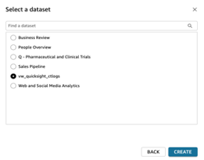 Page showing how to select a dataset for topic