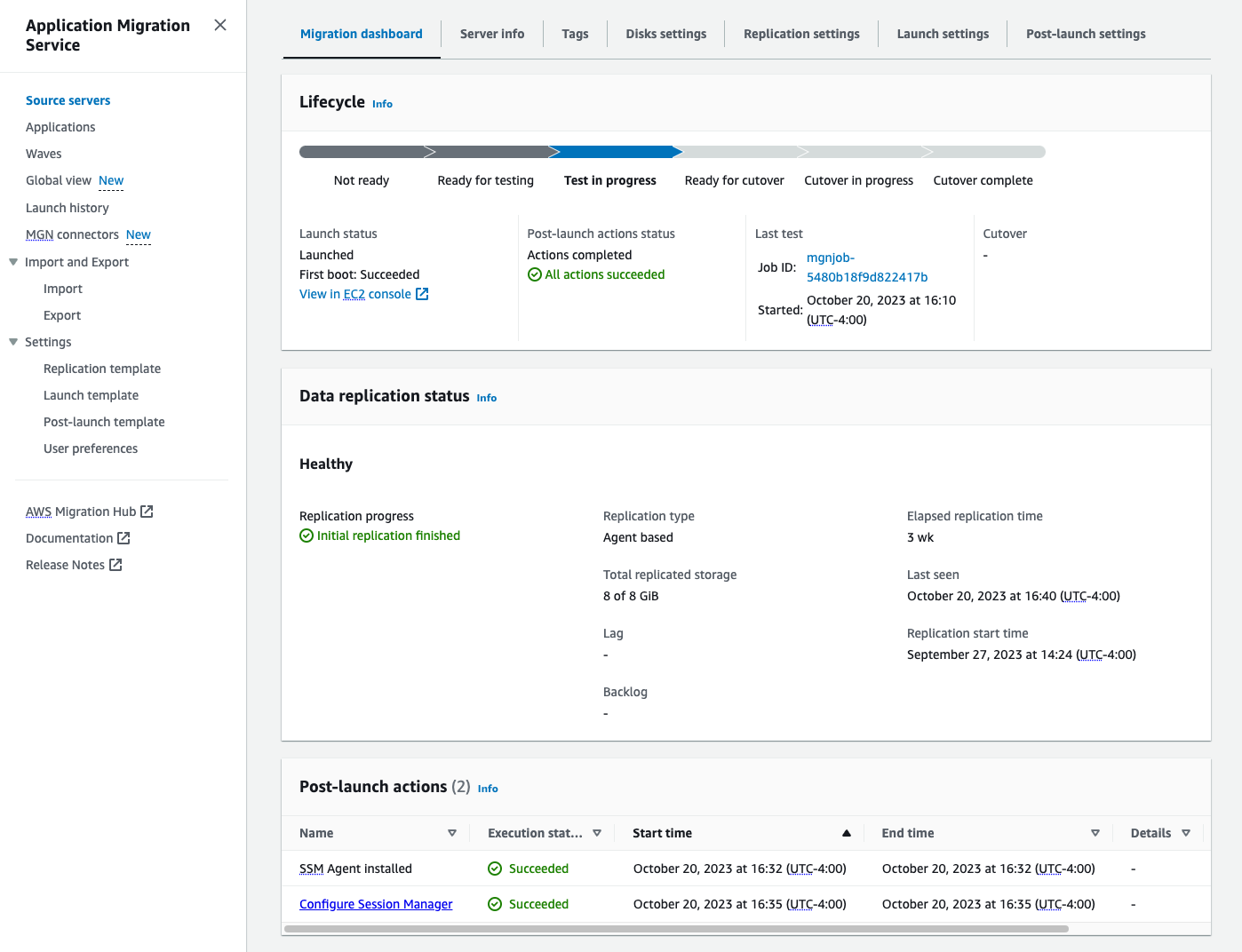 Acknowledgement of successful completion of Post-launch action