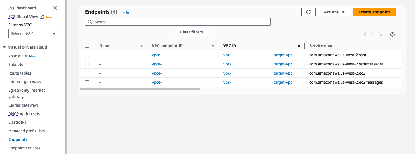 VPC Endpoints successfully created