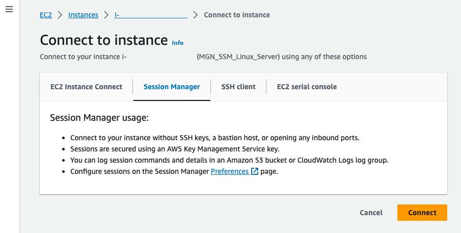 Using Session Manager to connect to a Linux instance