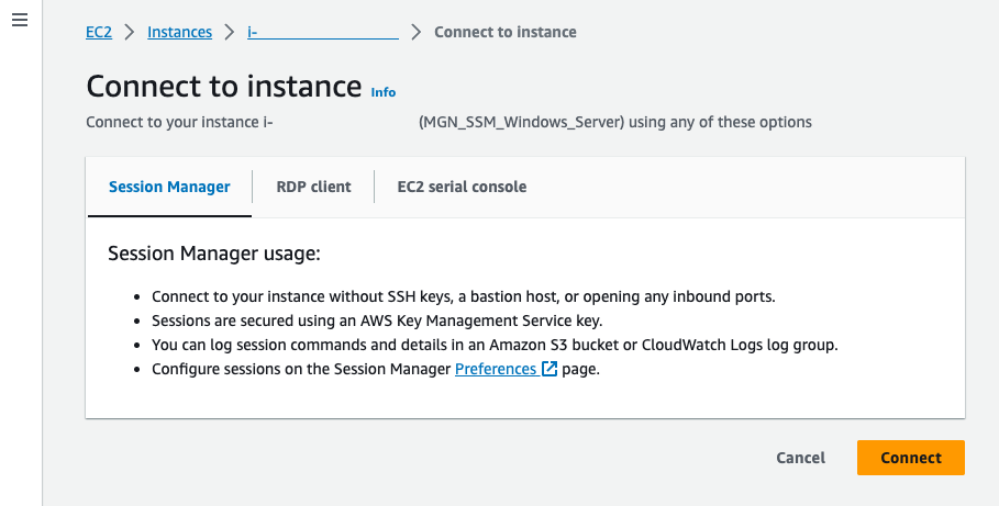 Using Session Manager to connect to a Windows instance