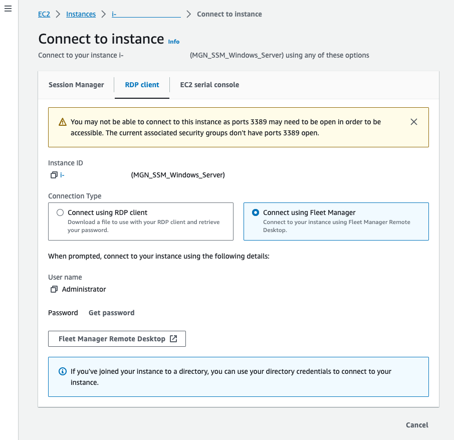 Using Session Manager Remote Desktop to connect to a Windows instance