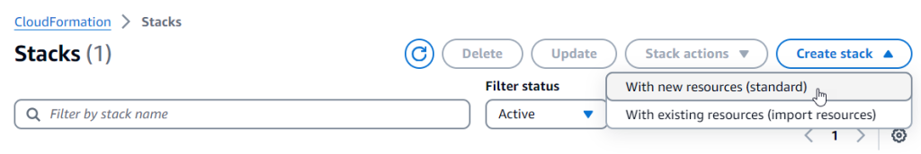 CloudFormation Page with existing stacks