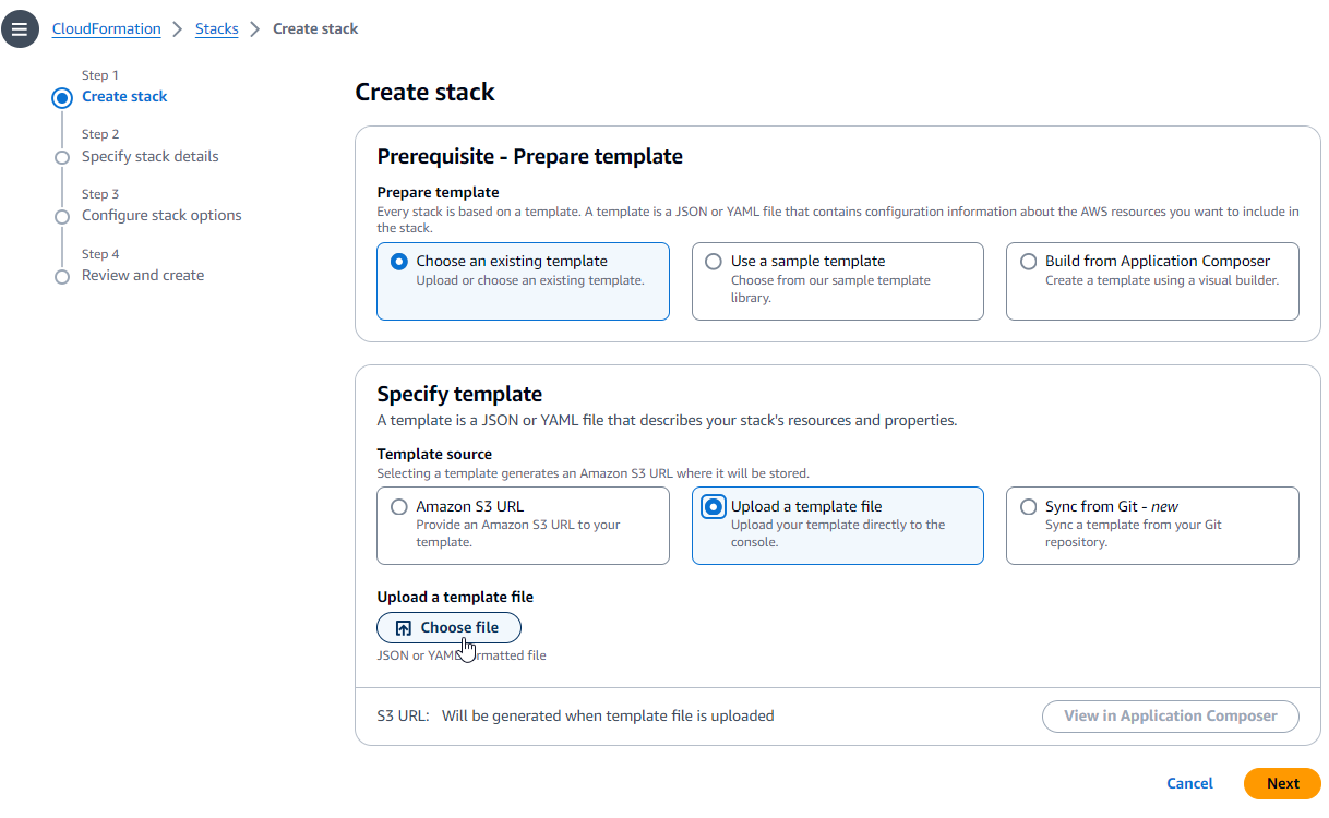 Deploying the provided CloudFormation template