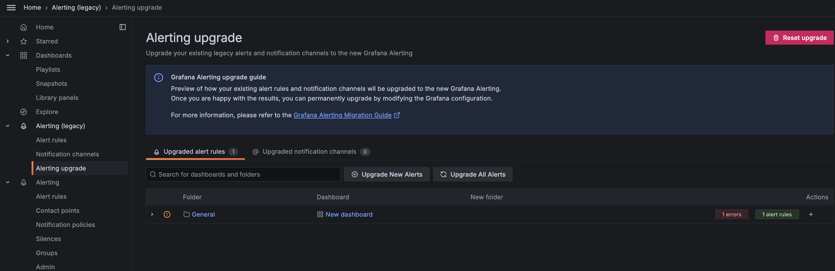 Figure 11 - Previewing alerting upgrade