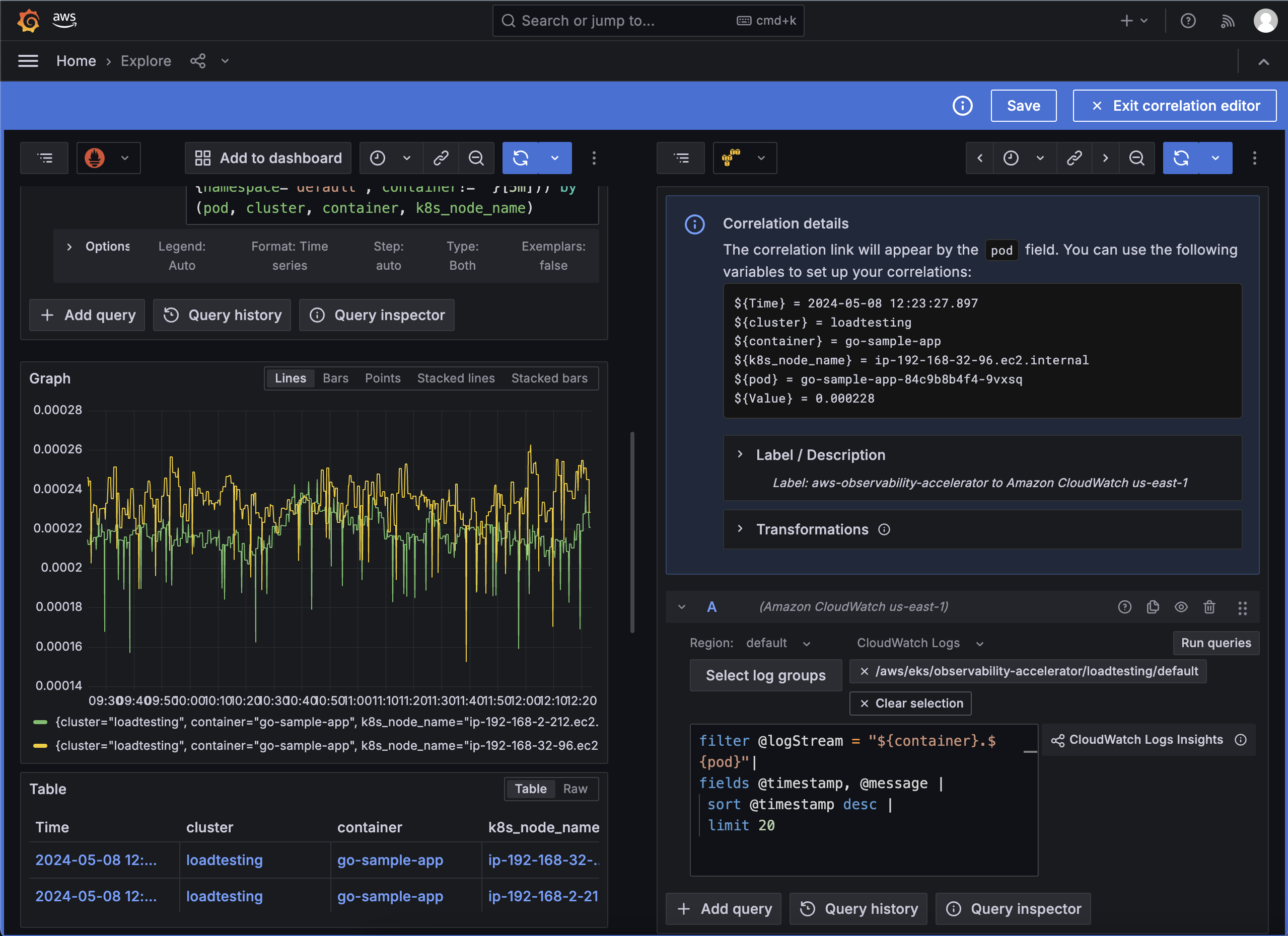 Figure 5 - Creating a correlation with the explorer editor