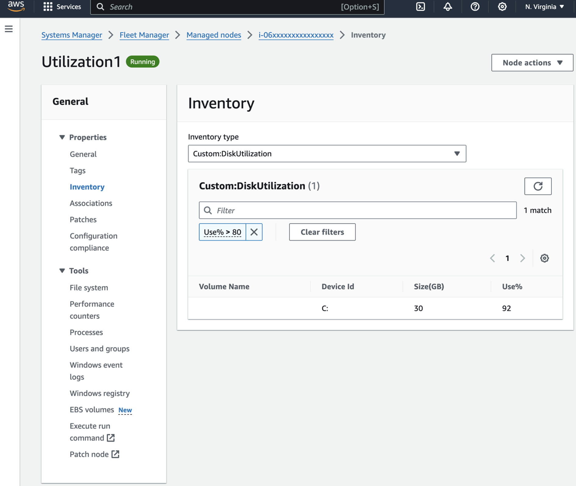 AWS Systems Manager Fleet Manager Inventory Filtered