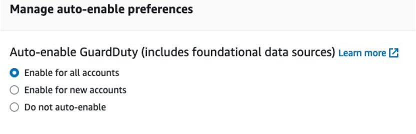 Image 5: Setting the options for auto-enabling GuardDuty